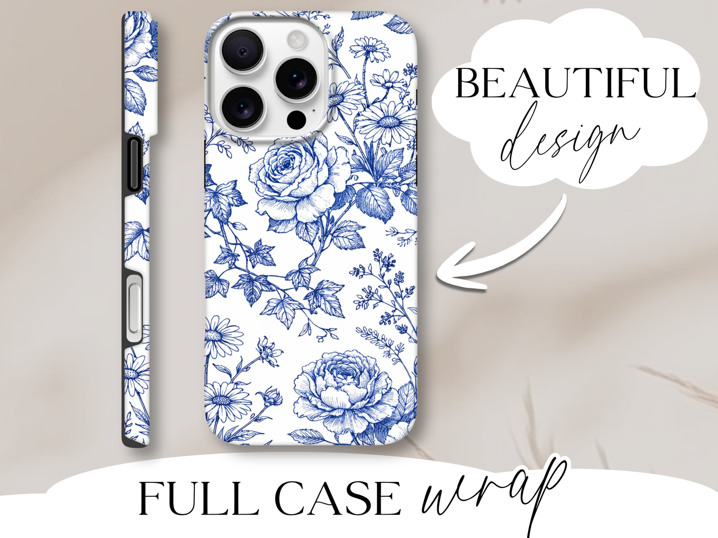 Blue Toile Floral Phone Case β Vintage French Cottagecore Aesthetic Case, Elegant Floral Gift