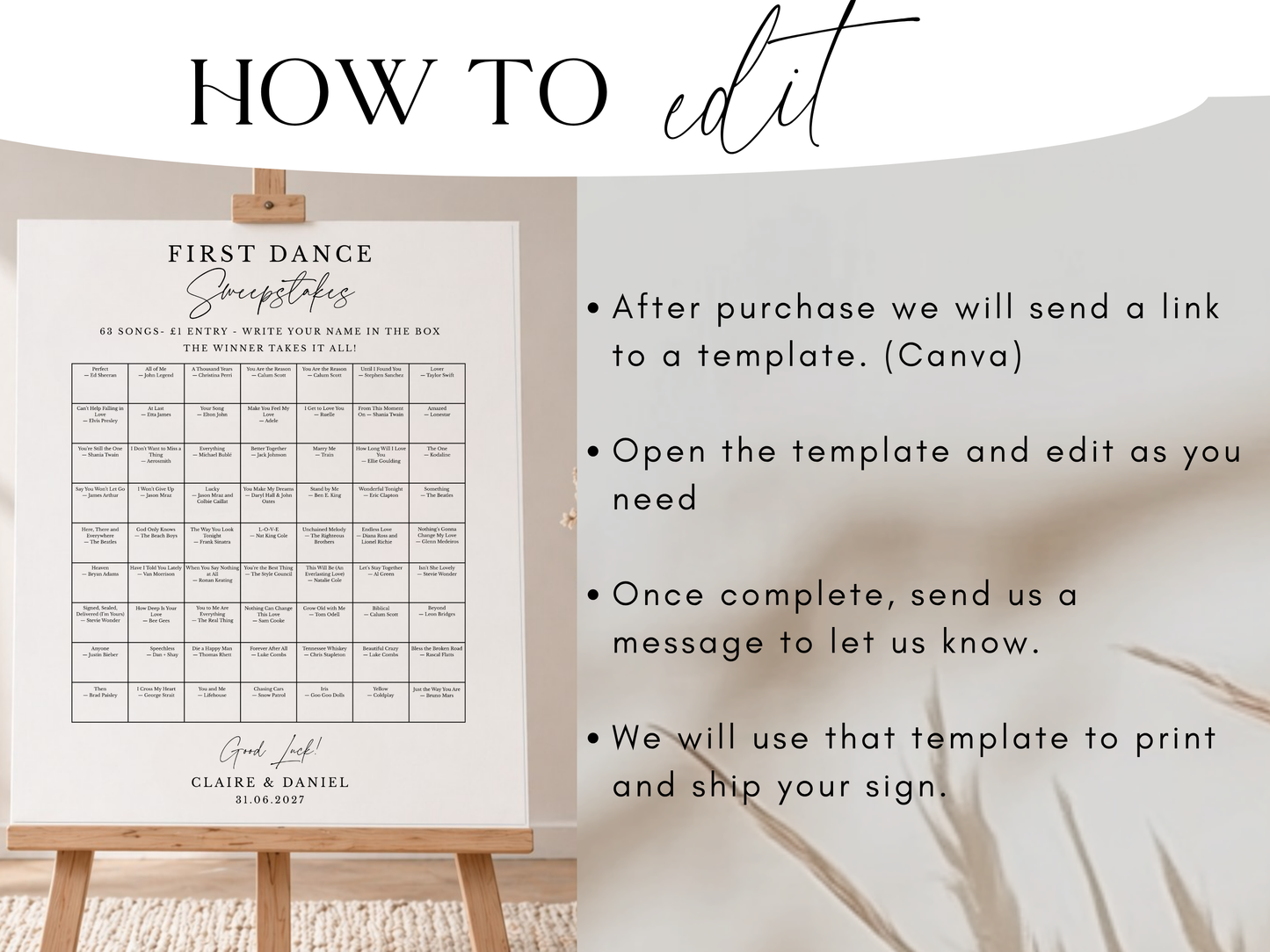 First dance sweepstakes sign detail shot showing UV-protected print finish
