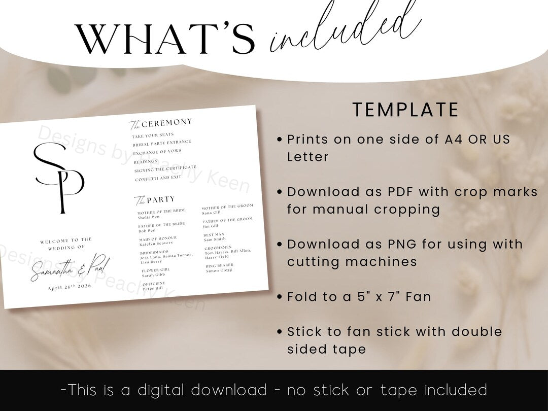 Monogram wedding program template ceremony details
