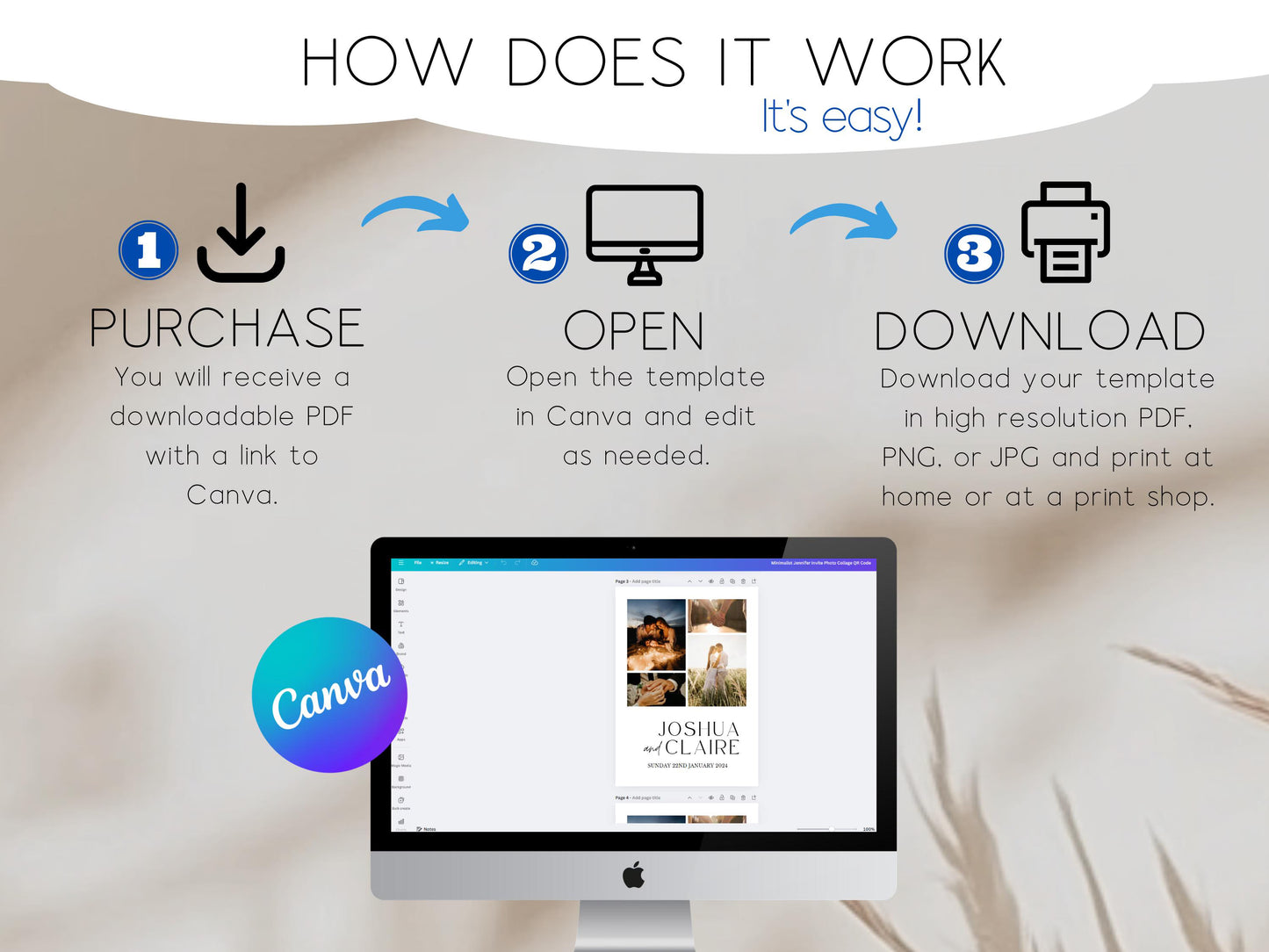 Minimalist Wedding Invitation Template – Editable Modern Invite (Canva)