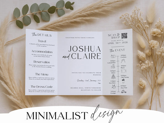 All-in-One Gatefold Wedding Invitation Template – Editable Folded Invite with RSVP (Canva)