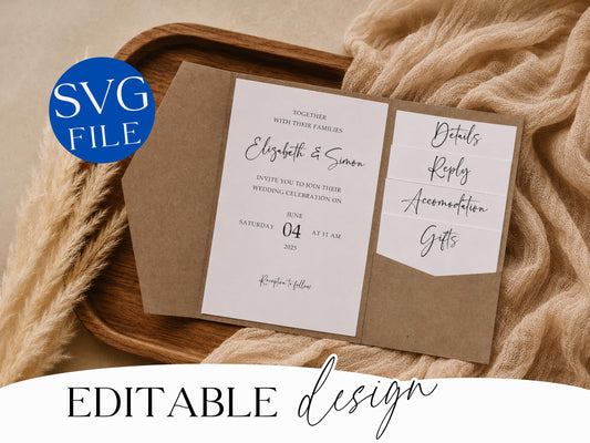 Trifold wedding invitation with mat insert design