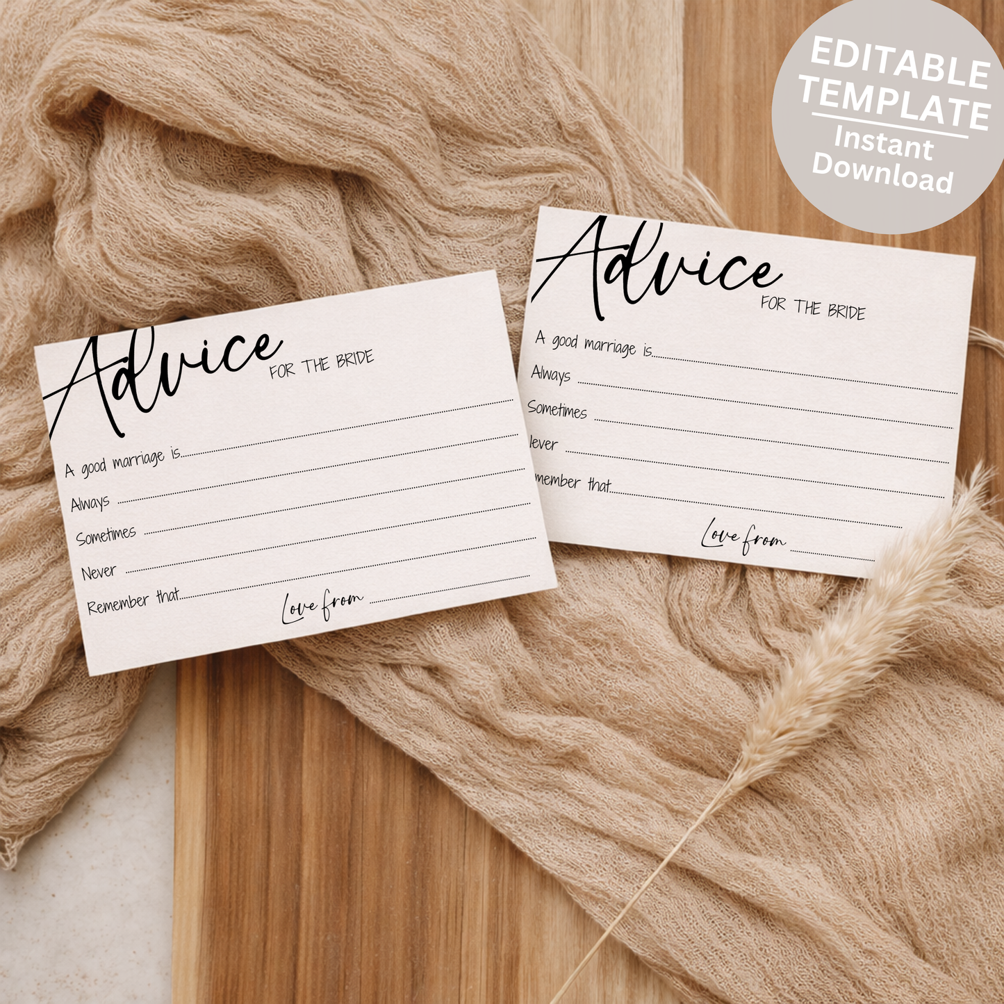 Advice for the Bride Cards Template | Editable Hen Party Game