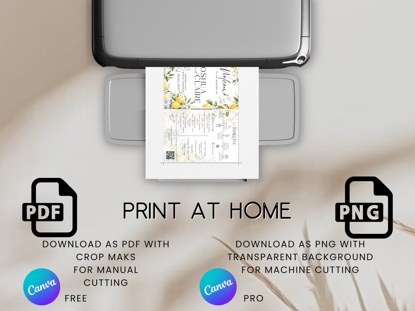 Amalfi Lemon Wedding Program Fan Template – Editable Summer Ceremony Fan (Canva)