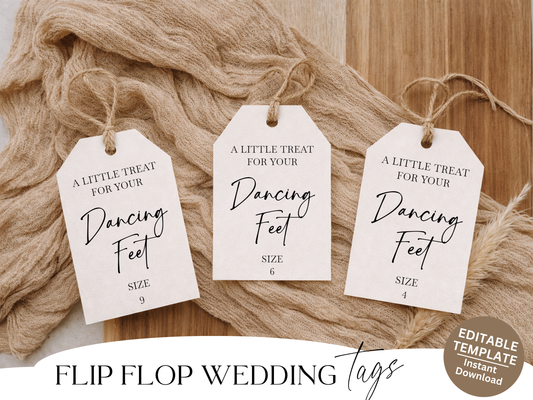 Editable Wedding Flip Flop Tags Printable – Treat For Your Dancing Feet, Instant Download, DIY Reception Favour