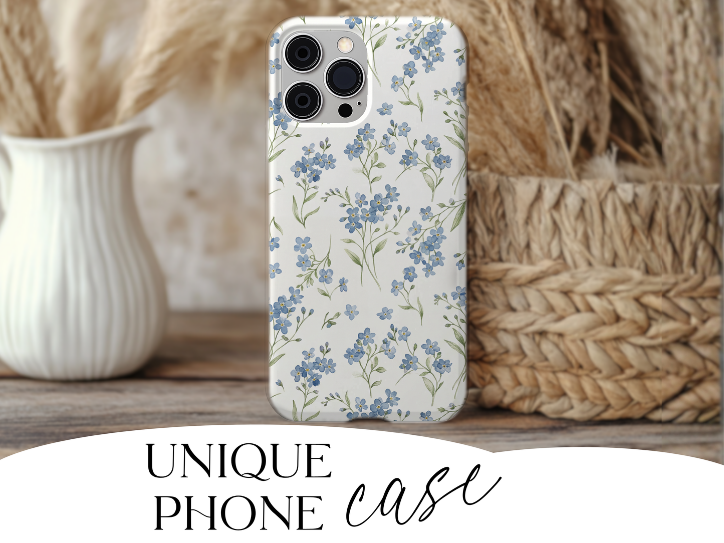 Blue Floral iPhone Case – Cottagecore Wildflower Aesthetic Phone Case, Soft Floral Gift for Her