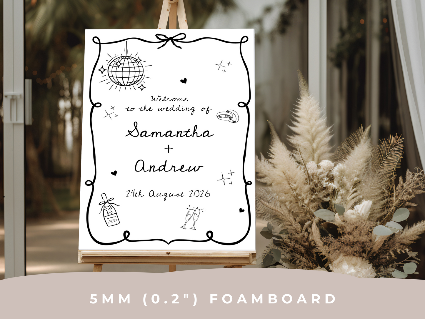 Personalised Wedding Welcome Sign | Modern Printed Wedding Sign | Custom Foam Board Wedding Entrance Sign