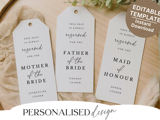 Reserved Seat Sign Printable | Reserved Ceremony Tag Wedding Sign | Neutral Wedding Seating Printable
