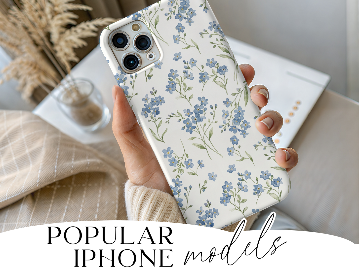 Blue Floral iPhone Case – Cottagecore Wildflower Aesthetic Phone Case, Soft Floral Gift for Her