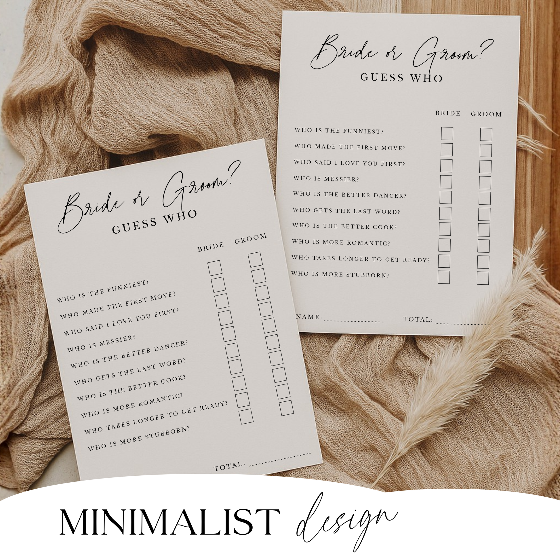 wedding reception activity game card