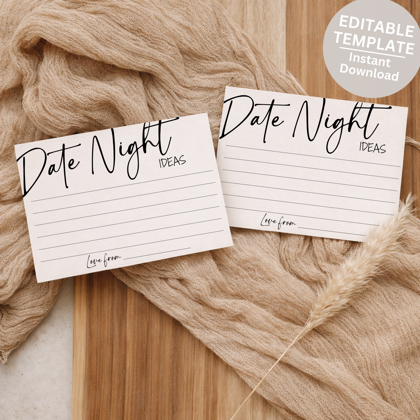 Date Night Ideas Card Template | Editable Bride & Groom Game