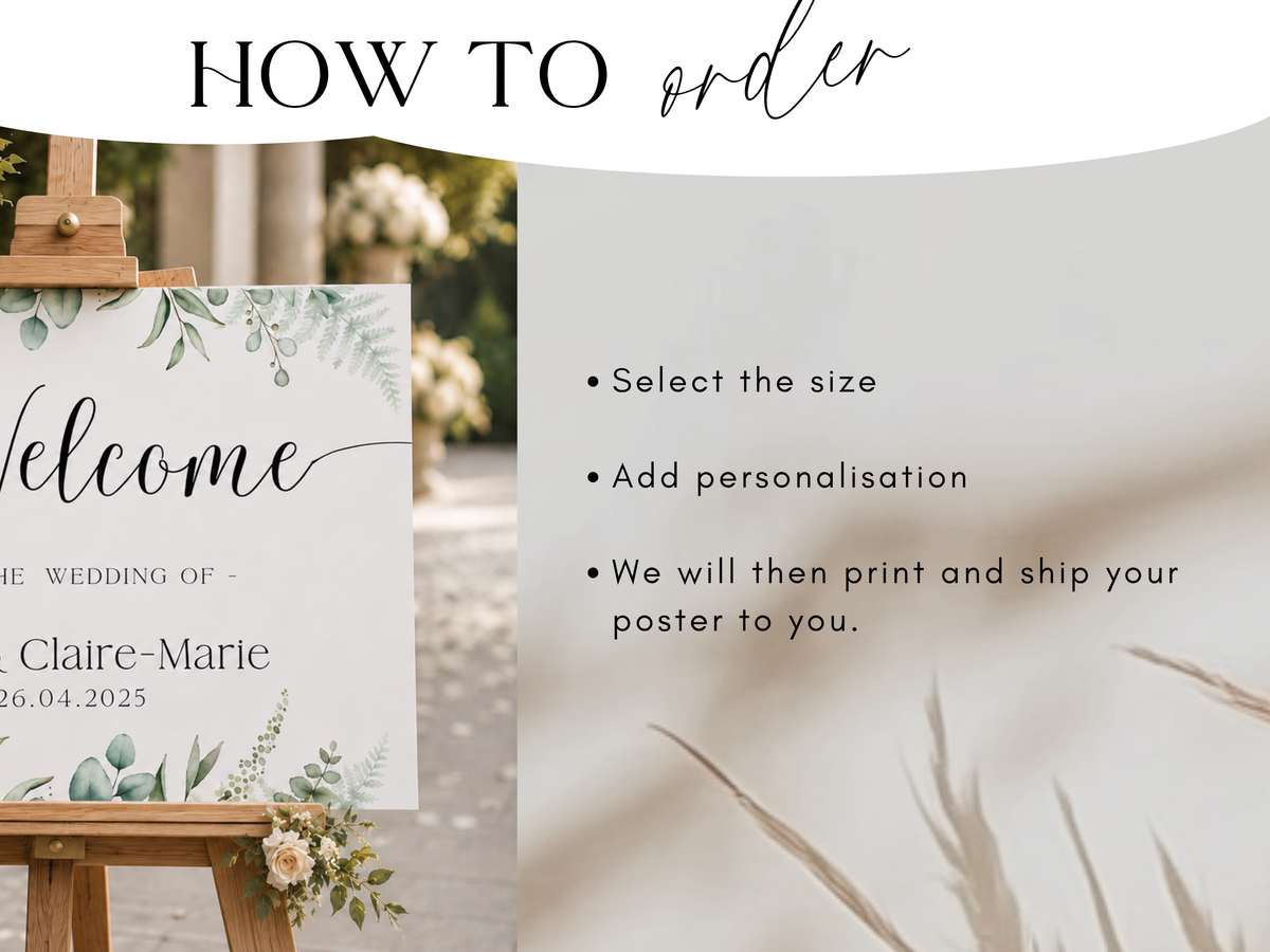 Personalised Wedding Welcome Sign – Rustic Eucalyptus Foam Board Entrance Sign