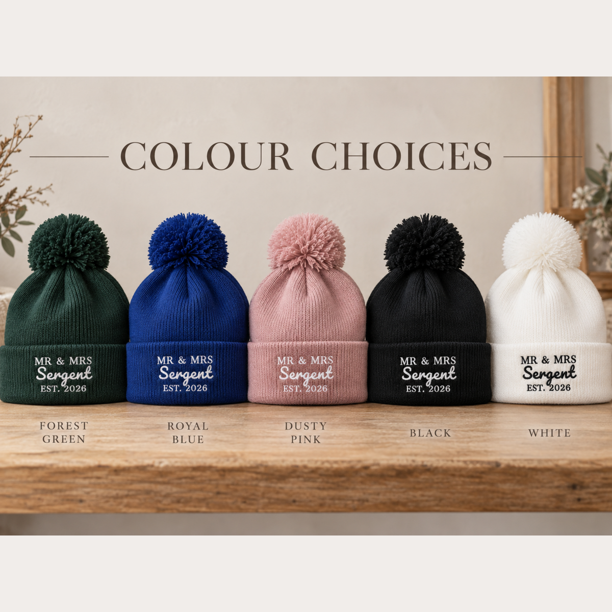 Personalised wedding beanie styled as a honeymoon and newlywed gift