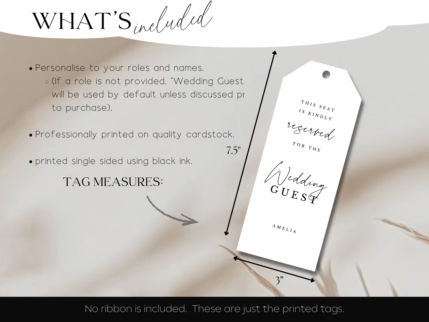 Personalised Reserved Seat Tag for Minimalist Wedding