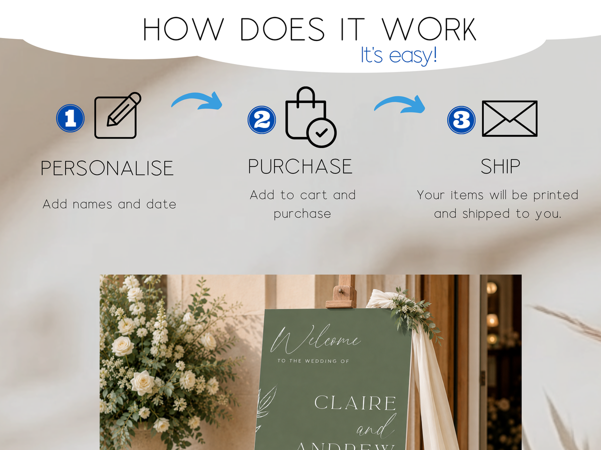 Personalised Wedding Welcome Sign – Modern Script Foam Board Entrance Sign
