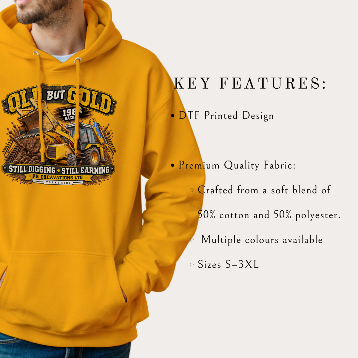 Old But Gold 1988 backhoe digger hoodie in black