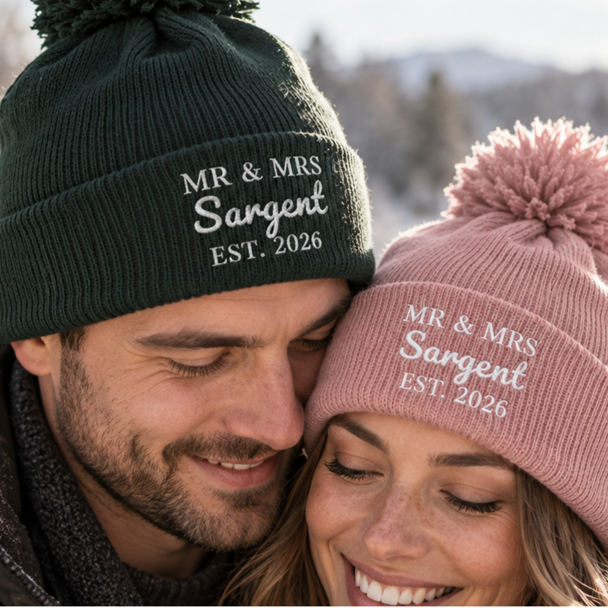 Embroidered wedding beanie gift for the bride or groom