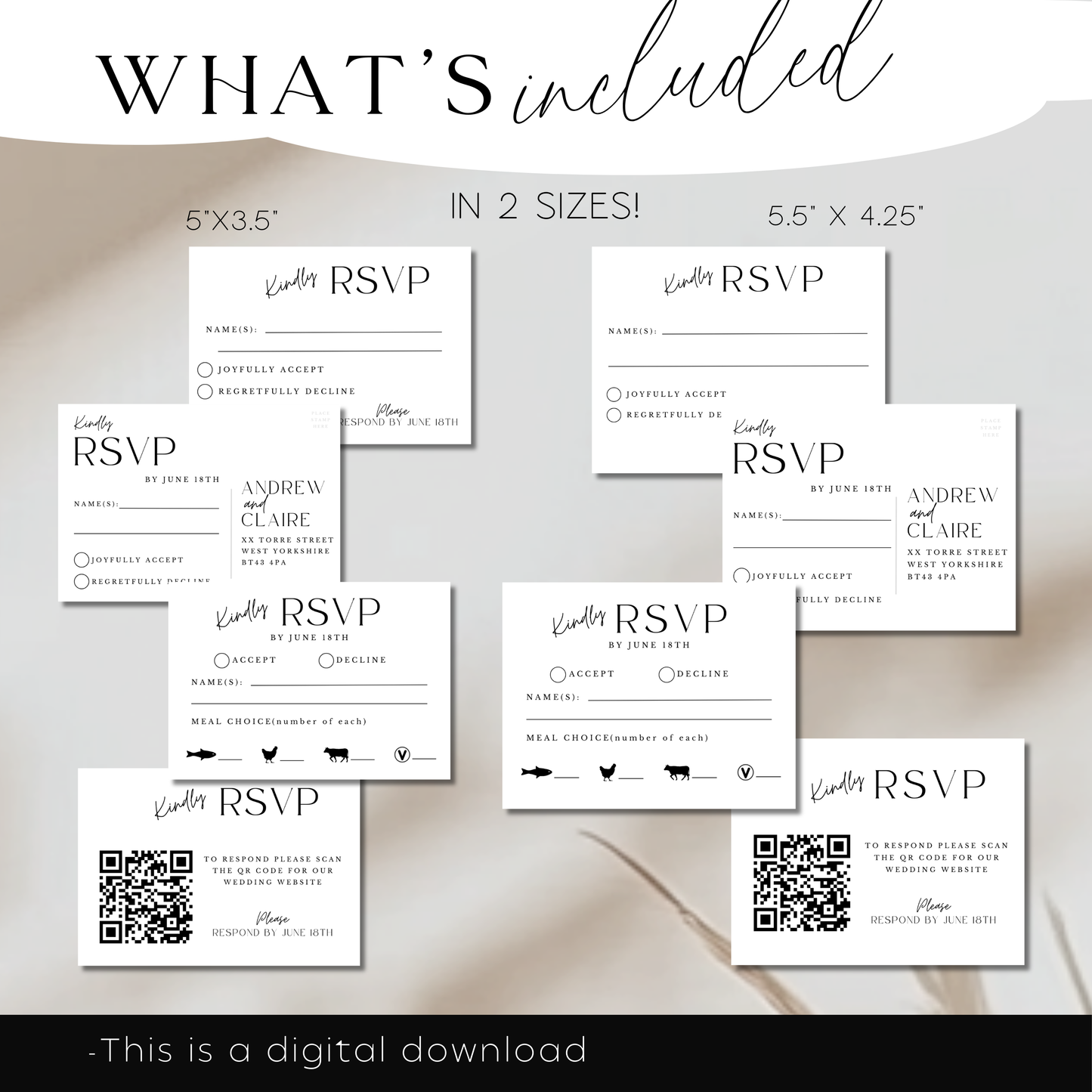 Wedding RSVP with QR Code Template | Editable Printable RSVP Card
