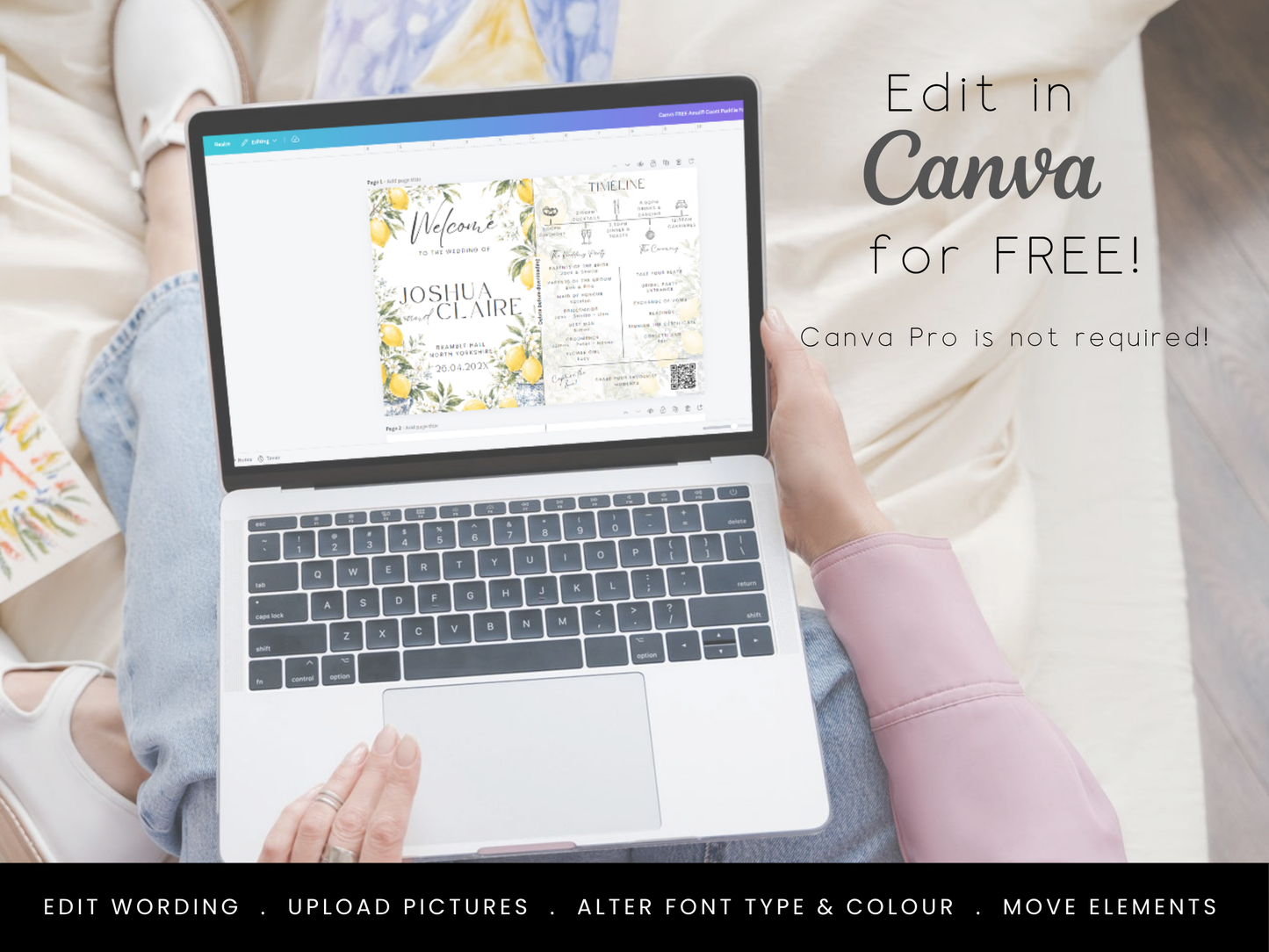 Amalfi Lemon Wedding Program Fan Template – Editable Summer Ceremony Fan (Canva)