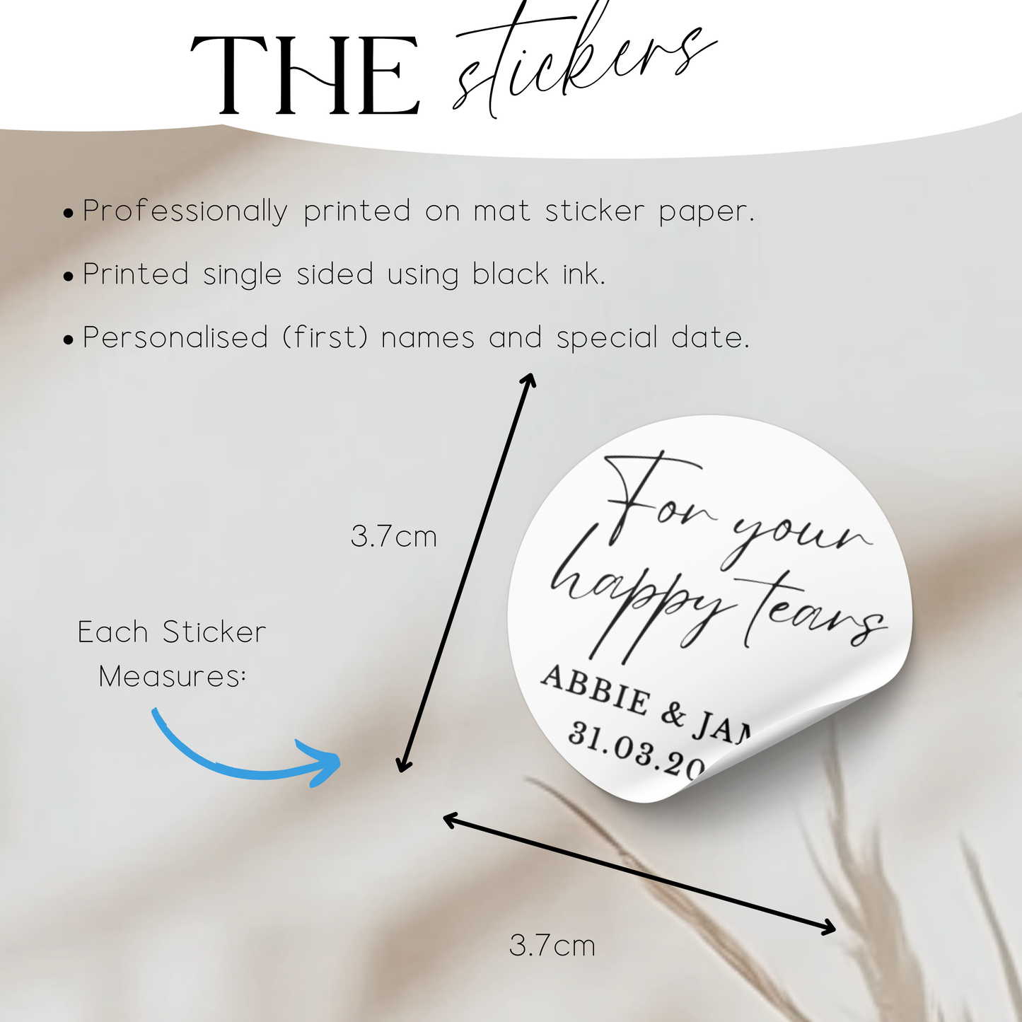 Happy Tears Tissue Stickers | Personalised Wedding Tissue Labels