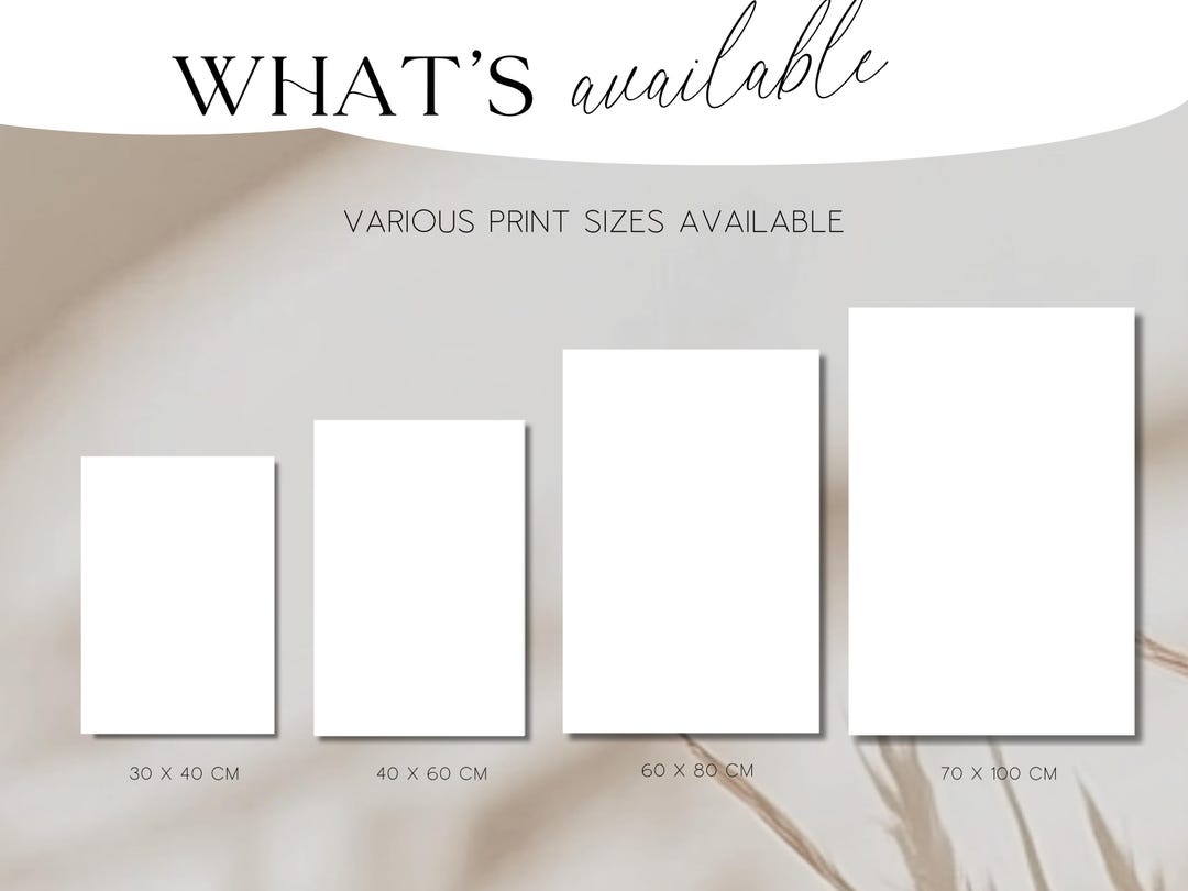 Available sizes chart for personalised wedding welcome sign
