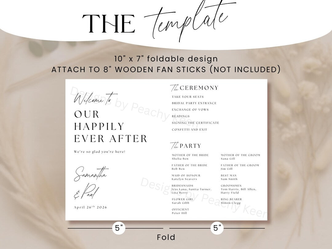 Foldable wedding program template design detail