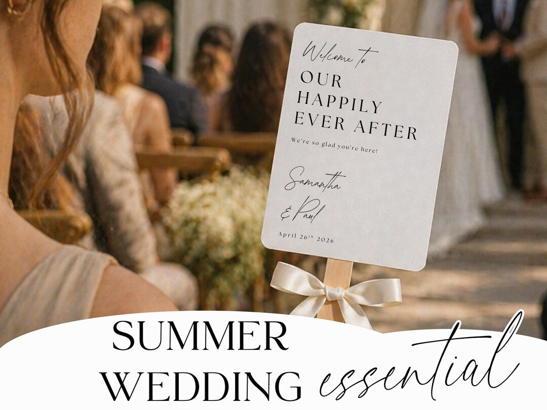 Summer wedding essential paddle fan with white ribbon