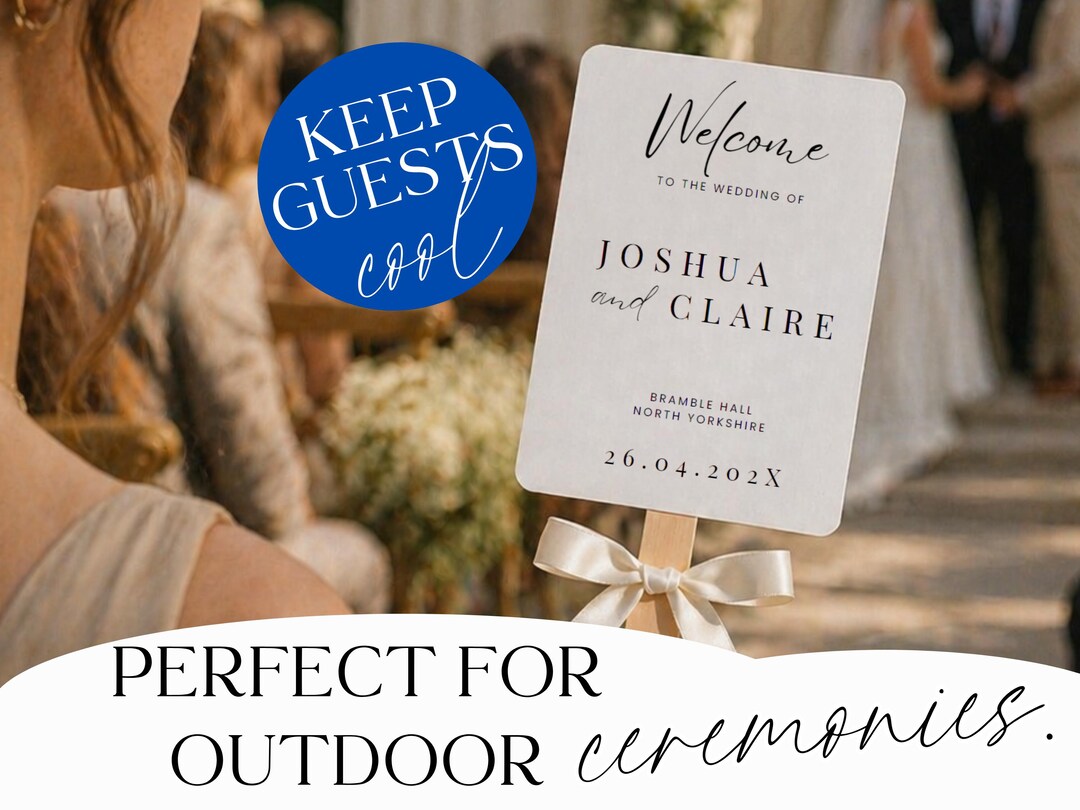 Wedding program fan for keeping guests cool at summer ceremony