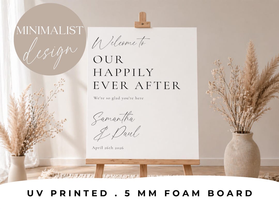 Close up of elegant script typography on foam board wedding sign