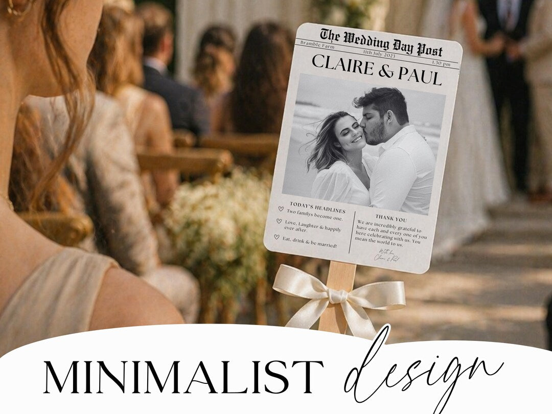 Editable wedding newspaper paddle fan program template