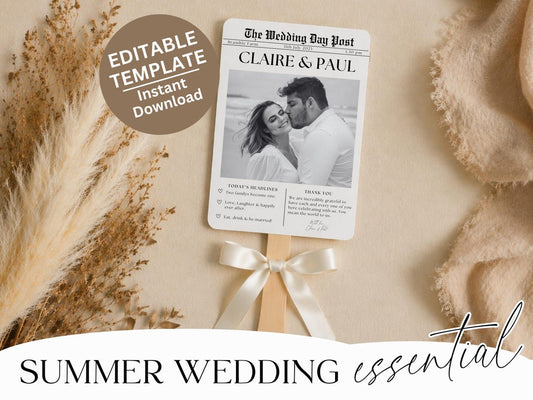 Wedding newspaper program fan template featured design