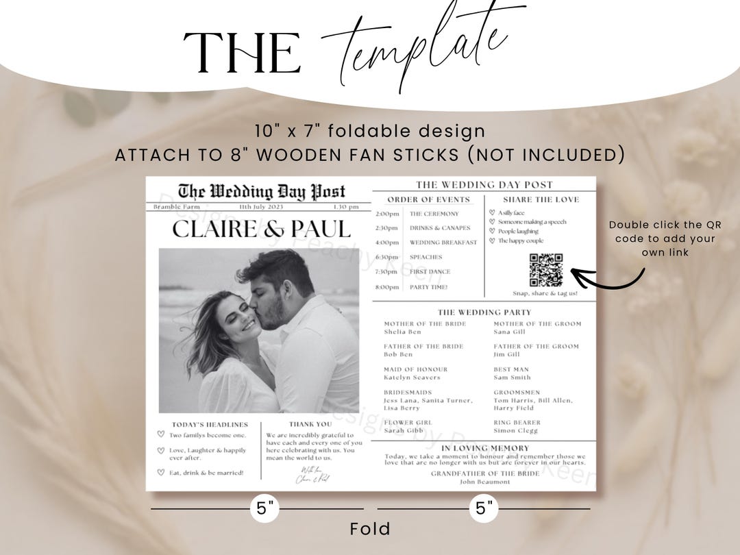 Personalised wedding newspaper program with couple photo