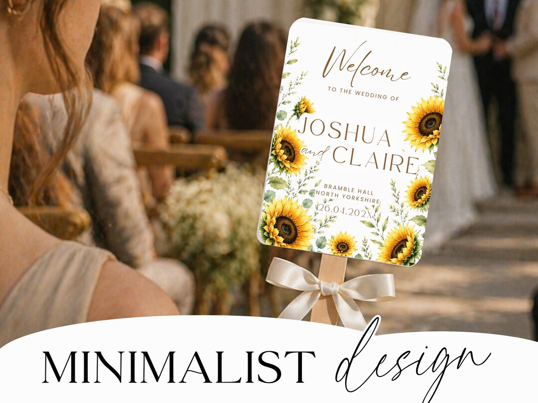 Sunflower wedding program fan template size and assembly guide