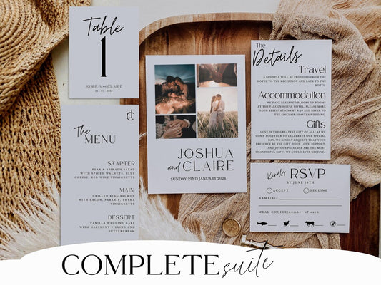 Minimalist Wedding Invitation Template Bundle – Editable Invite Suite with QR Code (Canva)