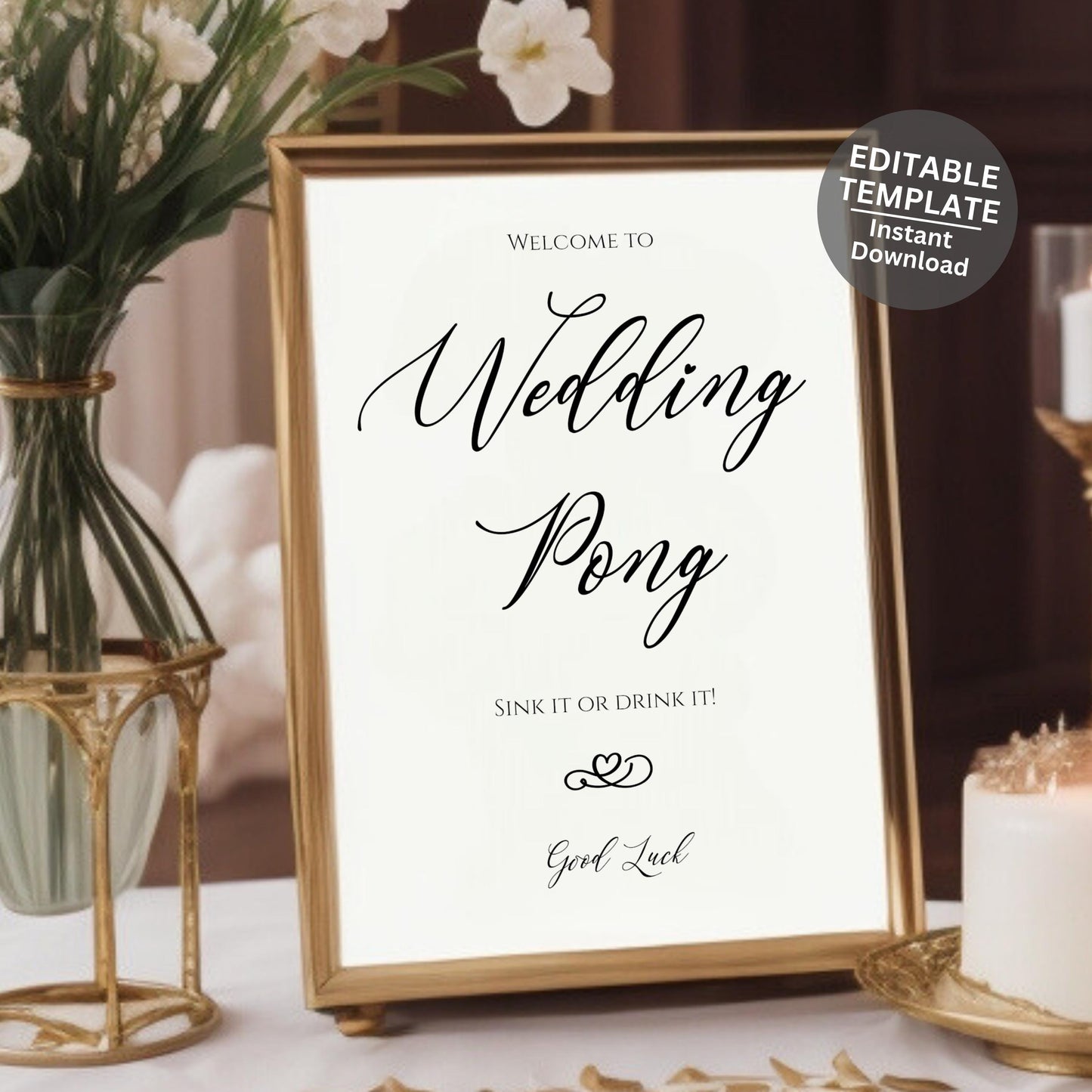 Beer Pong Editable Template Wedding Sign Printable Wedding Pong Sign For Wedding Entertainment Sign Wedding Pong Drinking Game - Genevieve