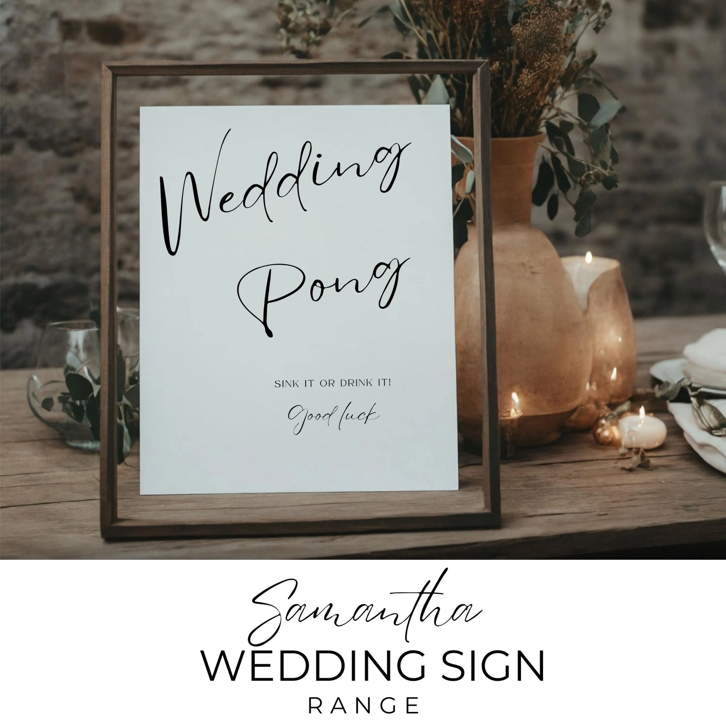 Beer Pong Wedding Sign Printable – Editable Reception Game Sign (Canva)