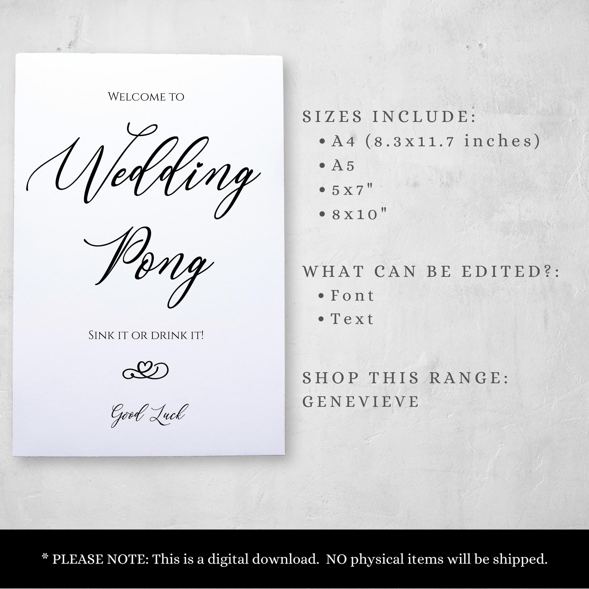 Beer Pong Editable Template Wedding Sign Printable Wedding Pong Sign For Wedding Entertainment Sign Wedding Pong Drinking Game - Genevieve