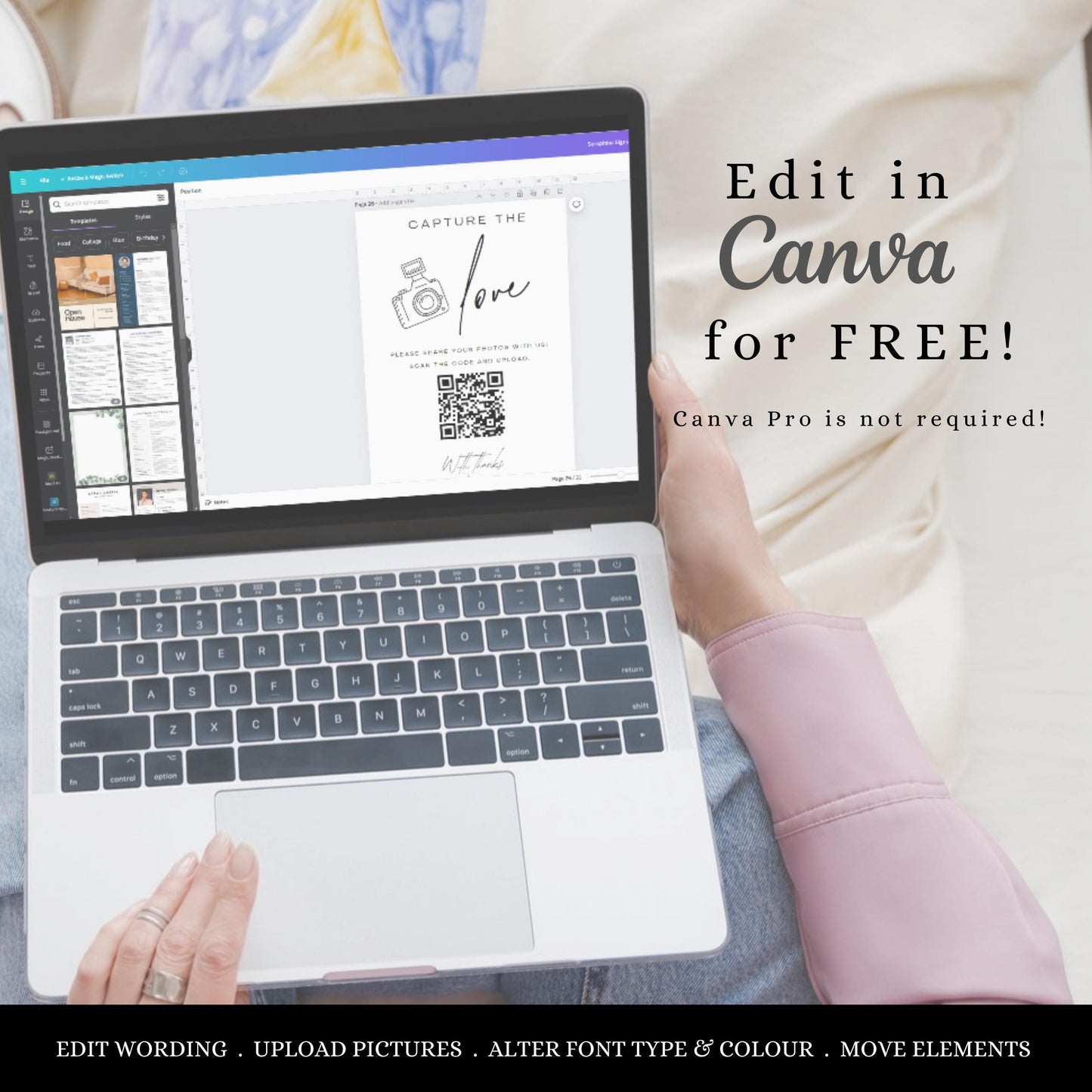 Wedding Photo Sign Capture the Love QR Code Wedding Sign Share the Love Wedding QR Code Sign For Taking Photo Sign Canva Template- Seraphina