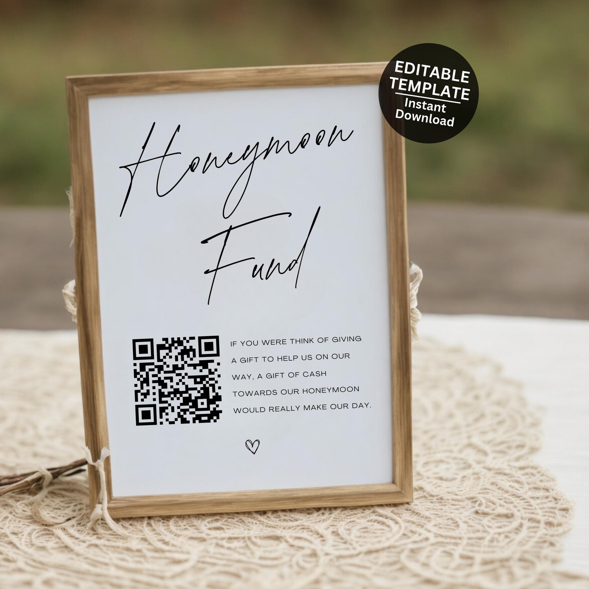 Honeymoon Fund Sign Printable Boho Wedding Gift Table Sign Editable Canva Template Digital Download, Wedding Decor Honeymoon Fund- Seraphina