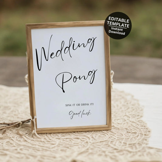 Beer Pong Wedding Sign Printable – Editable Reception Game Sign (Canva)