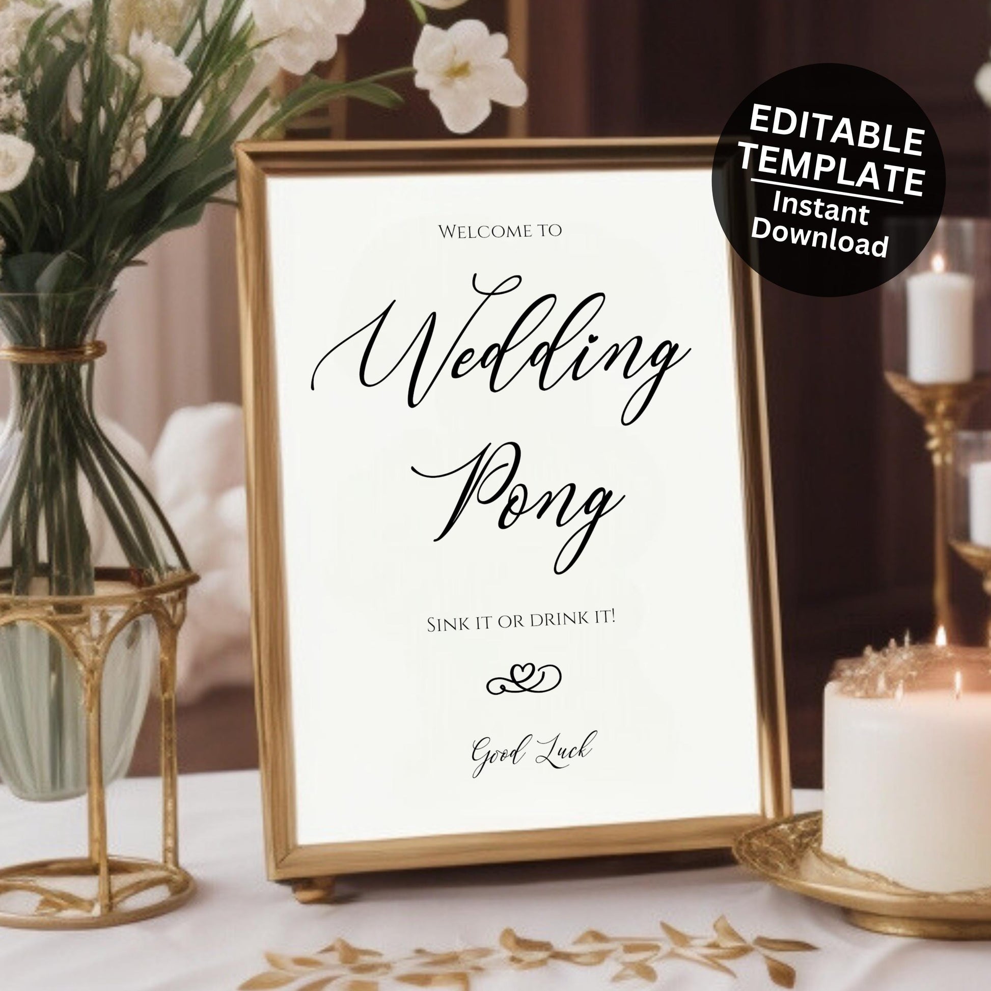 Beer Pong Editable Template Wedding Sign Printable Wedding Pong Sign For Wedding Entertainment Sign Wedding Pong Drinking Game - Genevieve