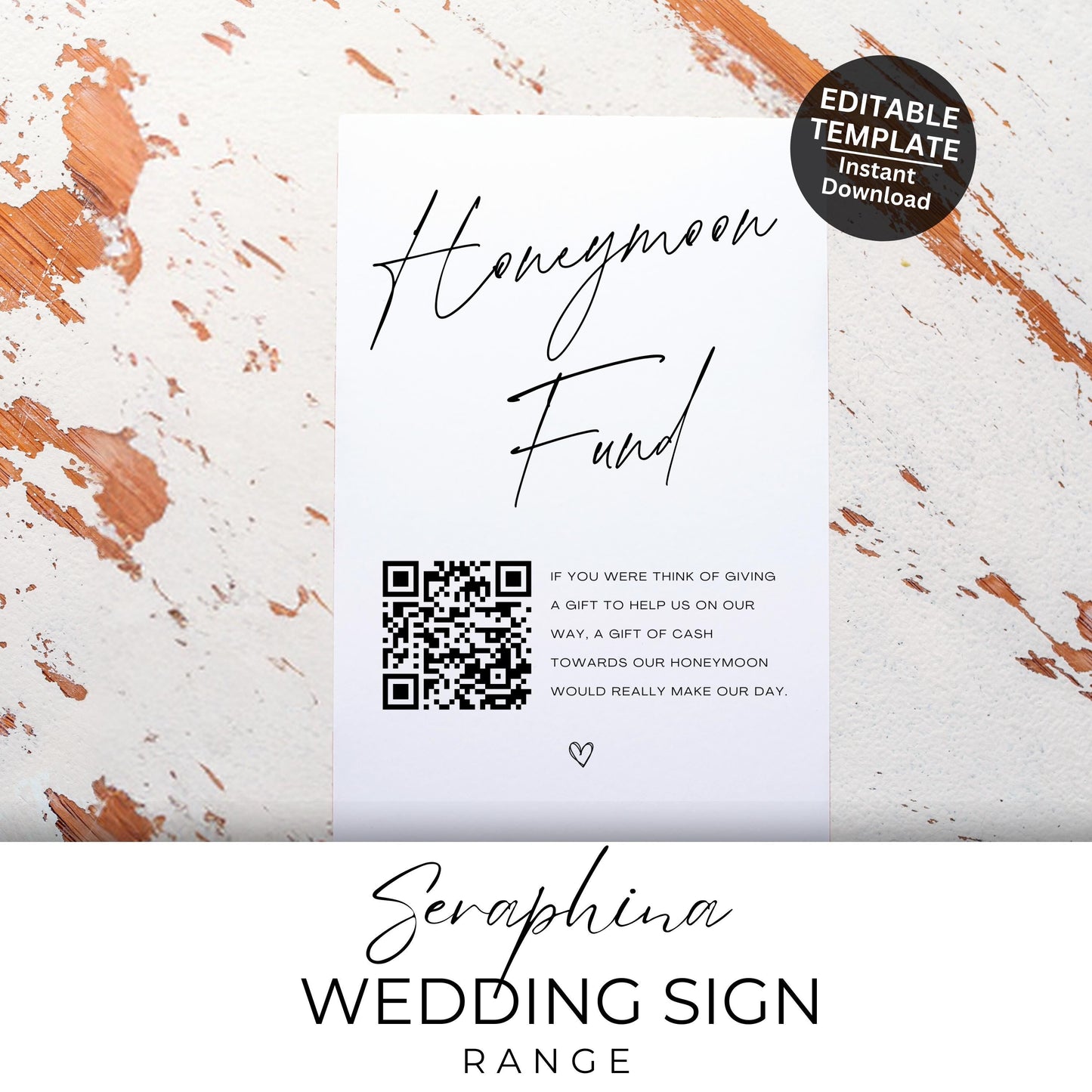 Honeymoon Fund Sign Printable Boho Wedding Gift Table Sign Editable Canva Template Digital Download, Wedding Decor Honeymoon Fund- Seraphina