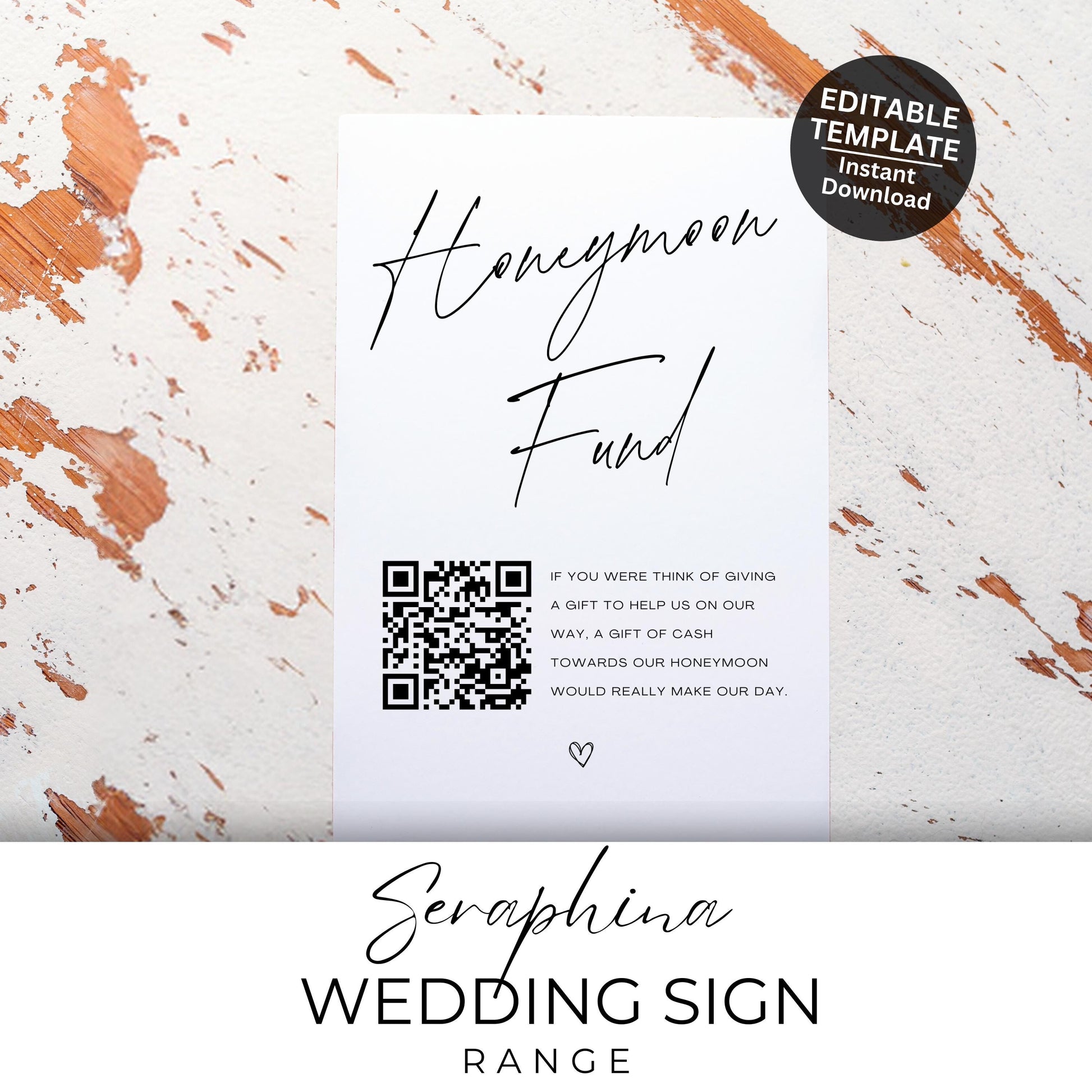 Honeymoon Fund Sign Printable Boho Wedding Gift Table Sign Editable Canva Template Digital Download, Wedding Decor Honeymoon Fund- Seraphina