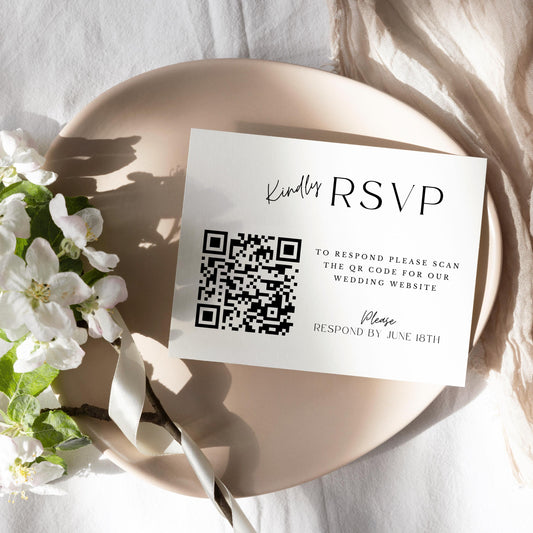 Wedding RSVP With QR Code Wedding RSVP Printable For Minimalist Wedding Guest Reply Slip For Wedding Guest rsvp Printable Card rsvp Jennifer