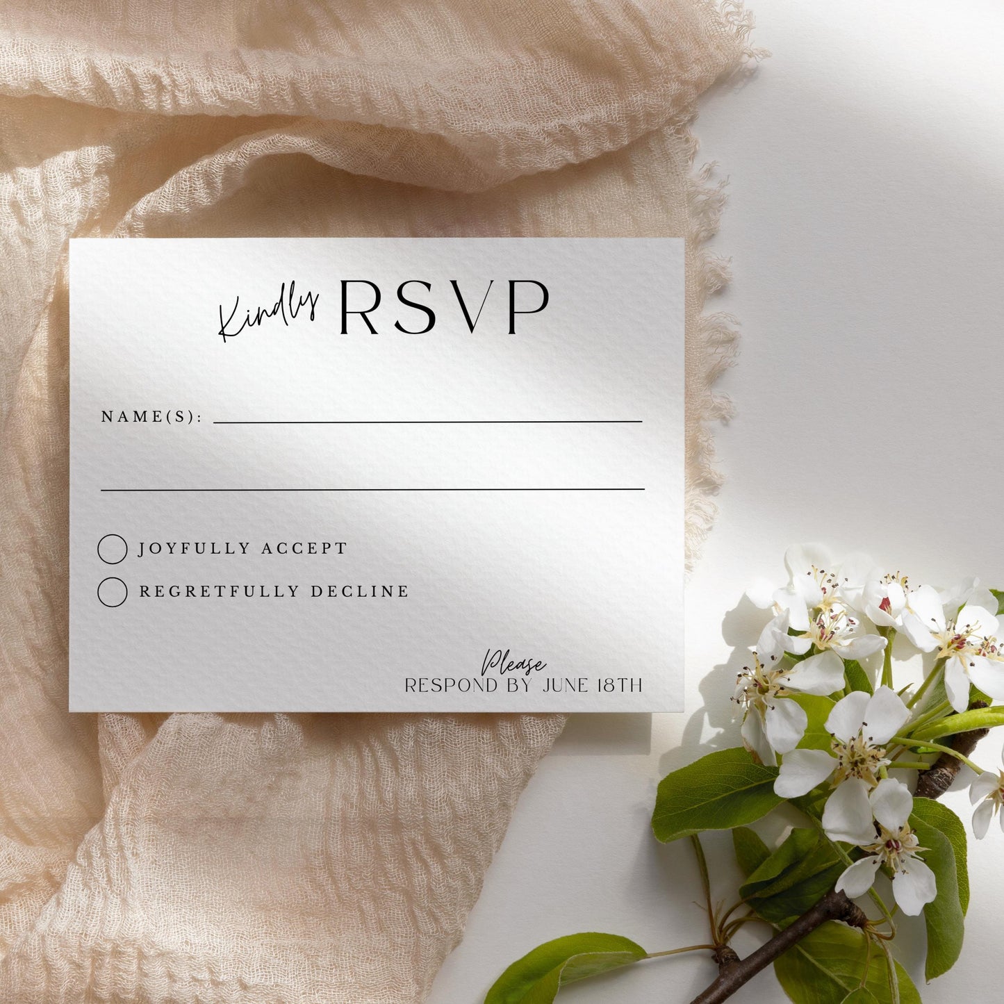 Minimalist Wedding RSVP Printable Digital Reply Slip For Guests Elegant Simple DIY Wedding Stationery Instant Download Editable Template
