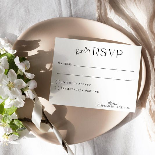Minimalist Wedding RSVP Printable Digital Reply Slip For Guests Elegant Simple DIY Wedding Stationery Instant Download Editable Template