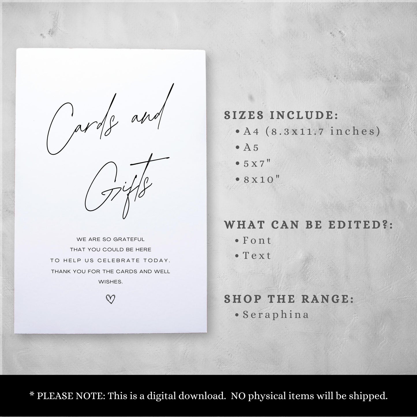 Wedding Cards & Gifts Sign Printable – Modern Minimalist Editable Template (Canva)