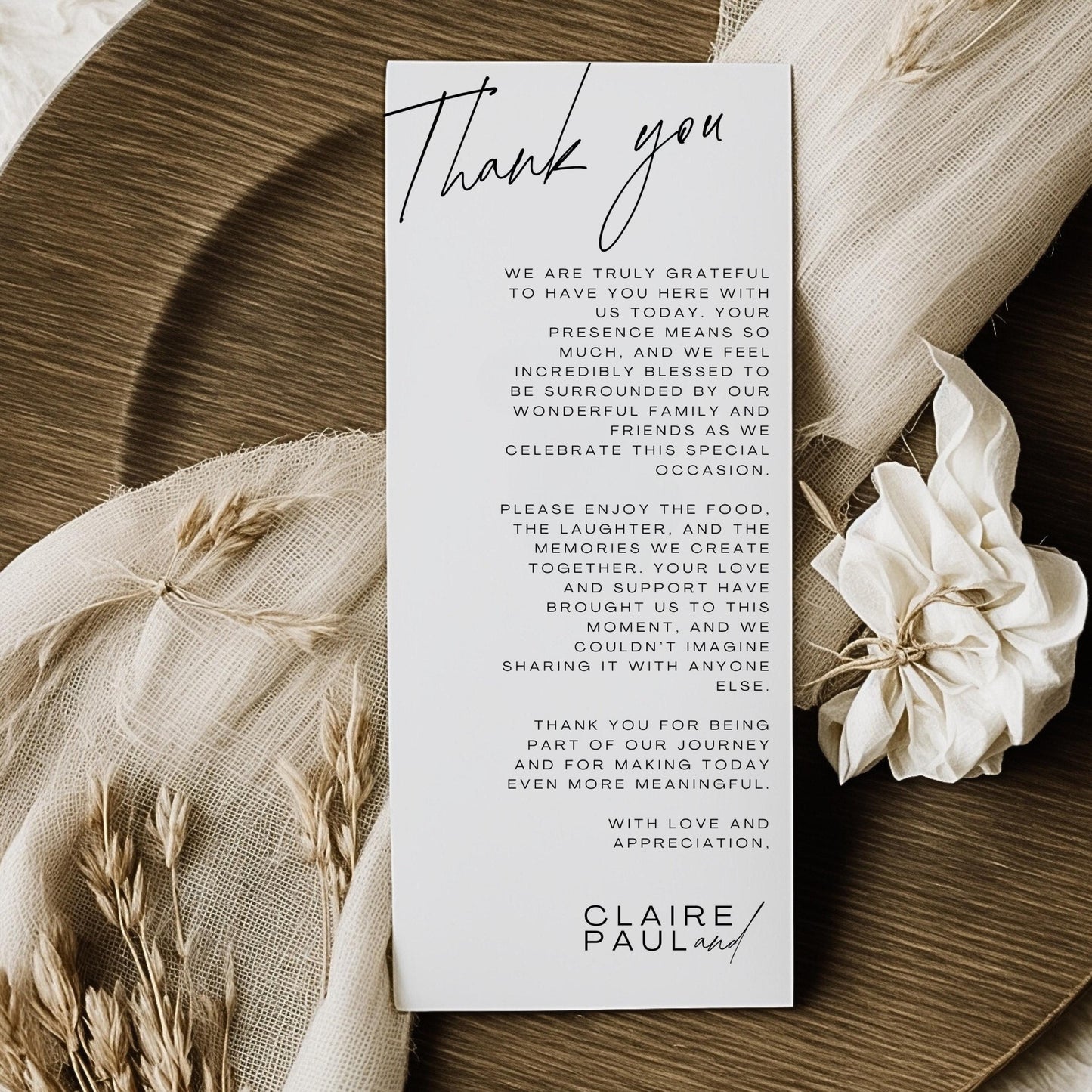 Minimalist Thank You Place Card Thank You Napkin Note Printable Thank You Place Setting Thank You Editable Wedding Table Card - Seraphina