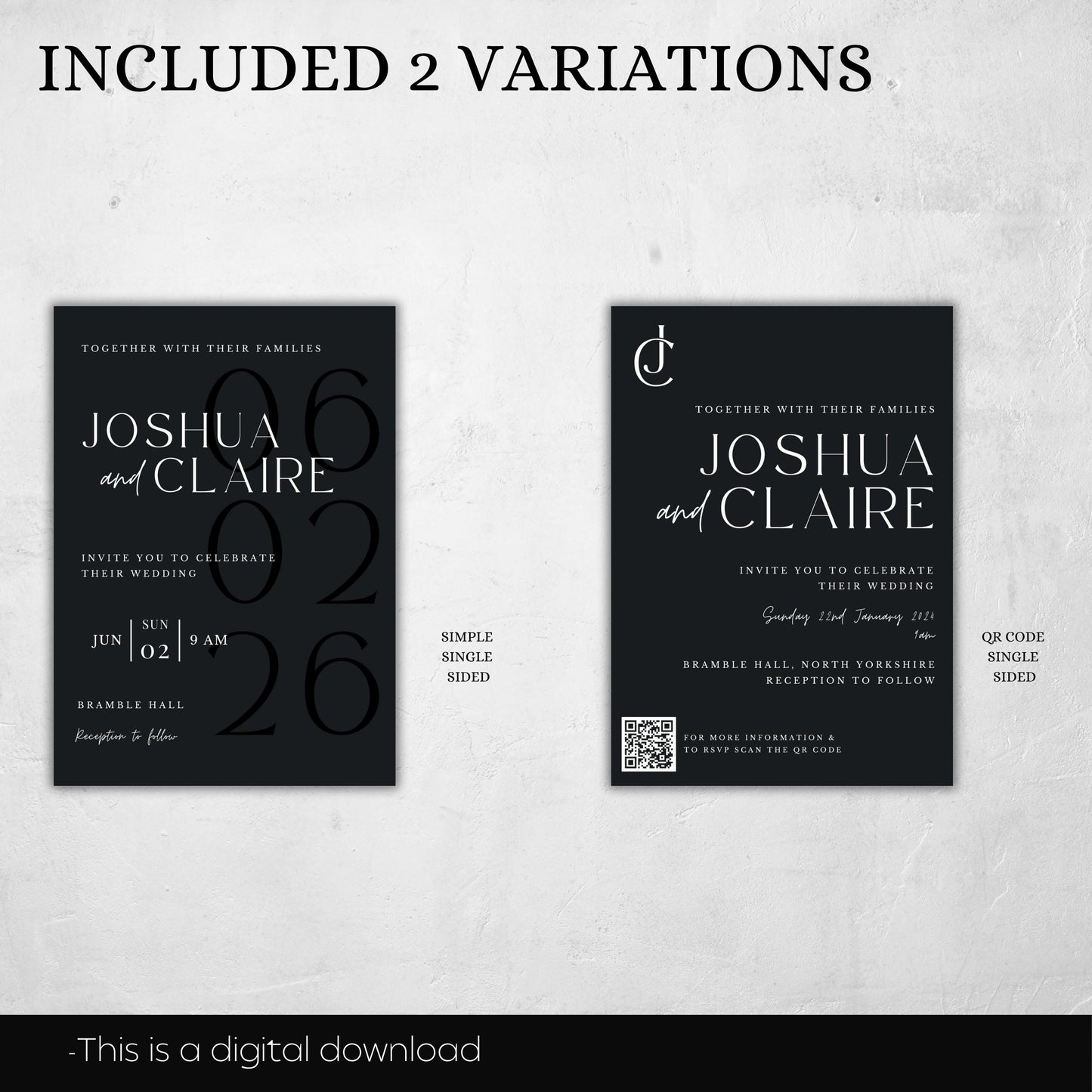 QR Code Wedding Invitation Template Minimalist Invite Suite Black & White Customizable Invite Set Printable Template Invitation - Jennifer