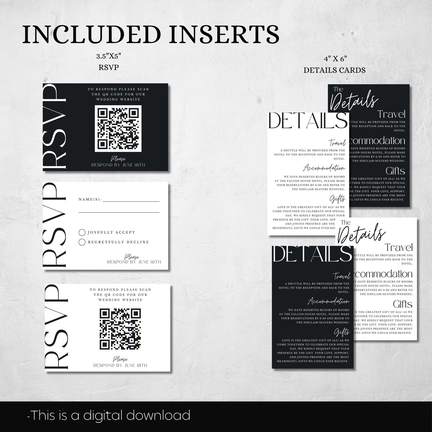 QR Code Wedding Invitation Template Minimalist Invite Suite Black & White Customizable Invite Set Printable Template Invitation - Jennifer